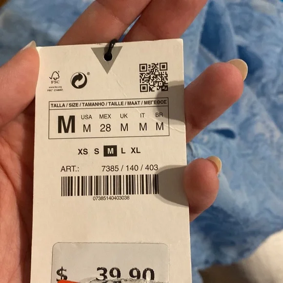 NWT Zara Blue Puff Sleeve Top Blouse Medium - Picture 9 of 9